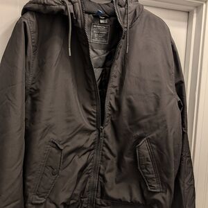 Divided By H&M Men's Charcoal Black Hooded Bomber Style Jacket
